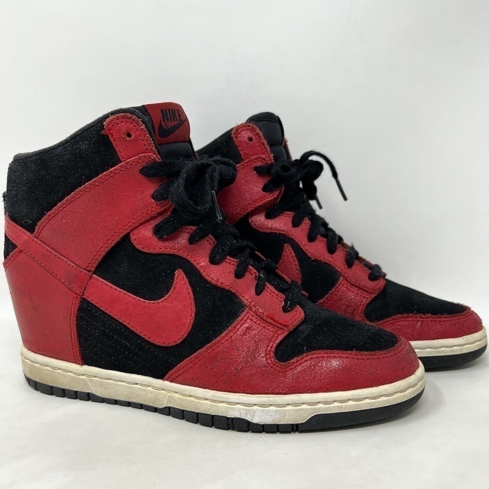 Nike Dunk Sky Hi Women's Size 8 Hidden Wedge Heels Black Red Shoes 528899-016